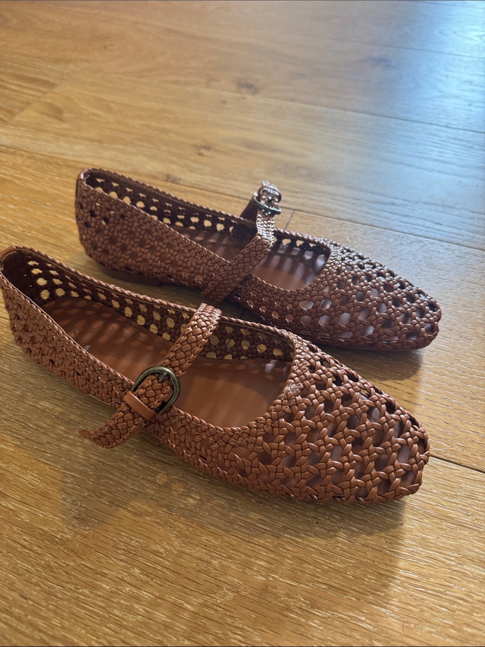 Woven Mary Jane Flats in Cognac Brown size 7.5
